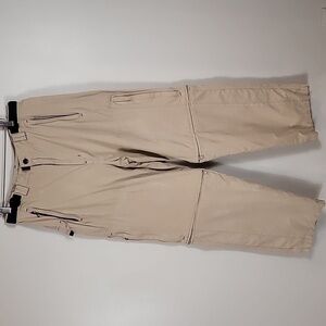 Y2K NoBo Baggy Men Convertible Paratrooper Pants Size 32x32 Tan Cargo Leg Zipper